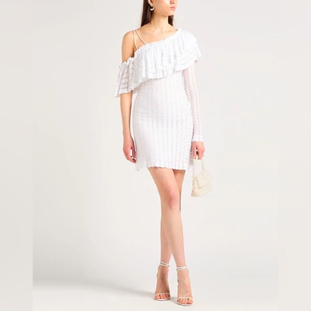 Missoni White Cold-shoulder Ruffled Crochet-knit Mini Dress
